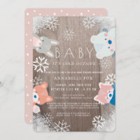 Winter Woodland Animals Pink Drive-by Baby Shower Invitation