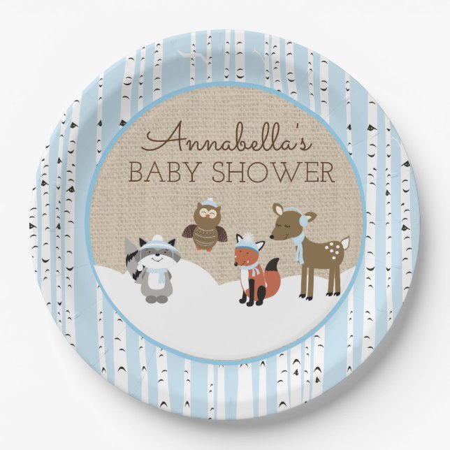 Winter Woodland Animals Plate | Blue (Front)