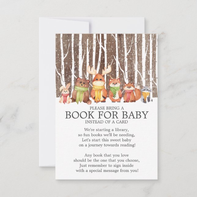 Winter Woodland Animals Rustic Book for Baby Invitation (Front)