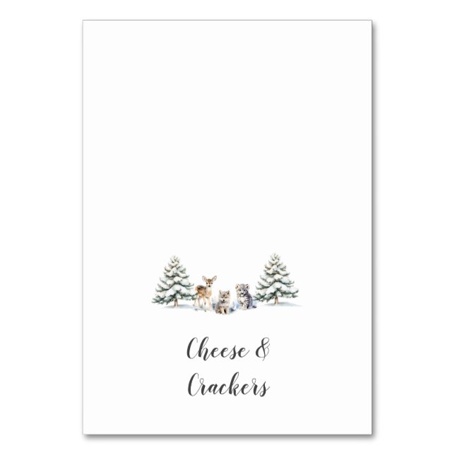 Winter Woodland Animals Shower Buffet Food Labels Table Number (Front)