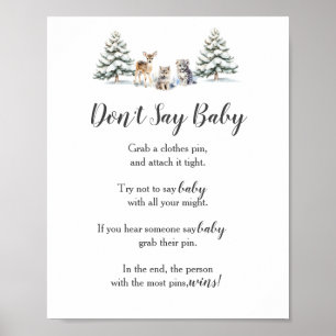 Winter Woodland Animals Shower Don't Say Baby Game Poster