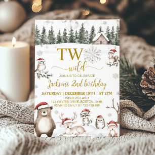 Winter Woodland Animals Two Wild 2nd Birthday Invitation