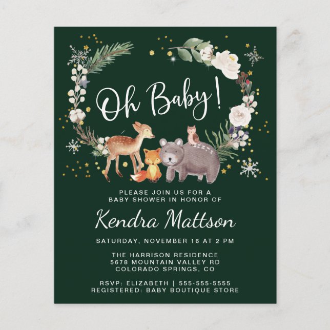 Winter Woodland Animals Watercolor Baby Shower (Front)