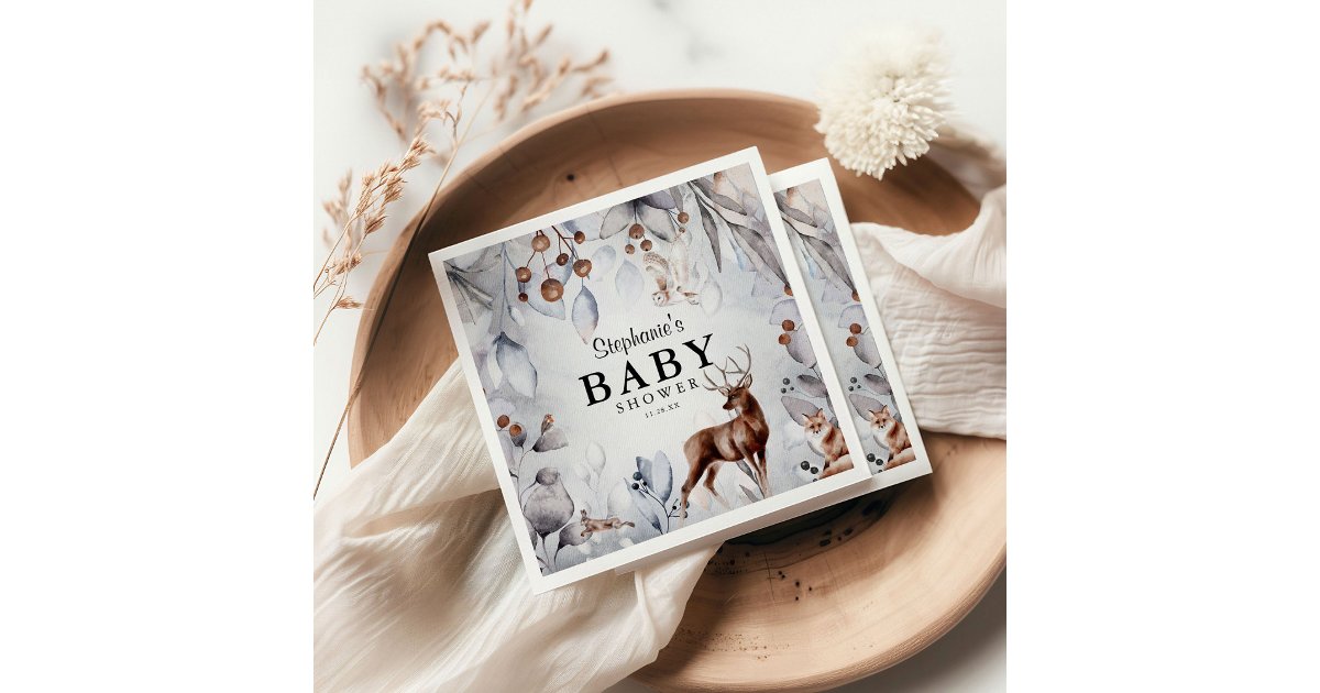 Winter Woodland Animals Watercolor Baby Shower Napkins | Zazzle