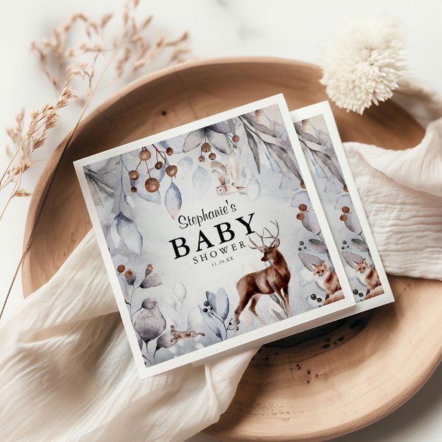 Winter Woodland Animals Watercolor Baby Shower Napkins (Creator Uploaded)
