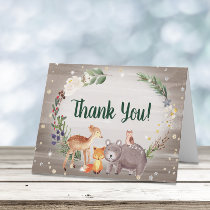 Winter Woodland Animals Watercolor Baby Shower Thank You Card