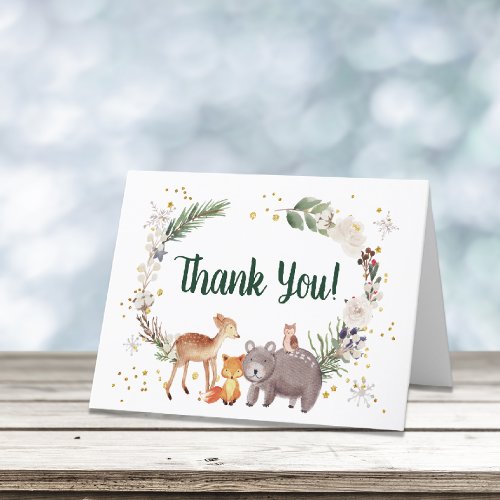 Winter Woodland Animals Watercolor Baby Shower Thank You Card