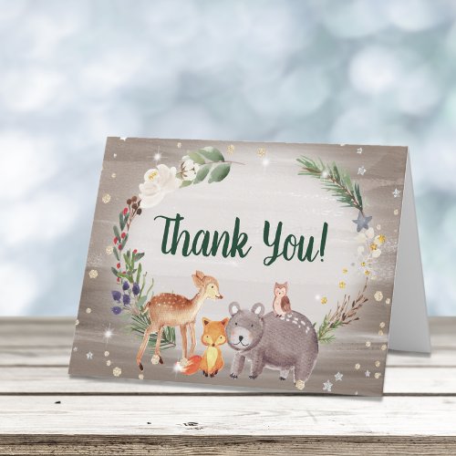 Winter Woodland Animals Watercolor Baby Shower Thank You Card