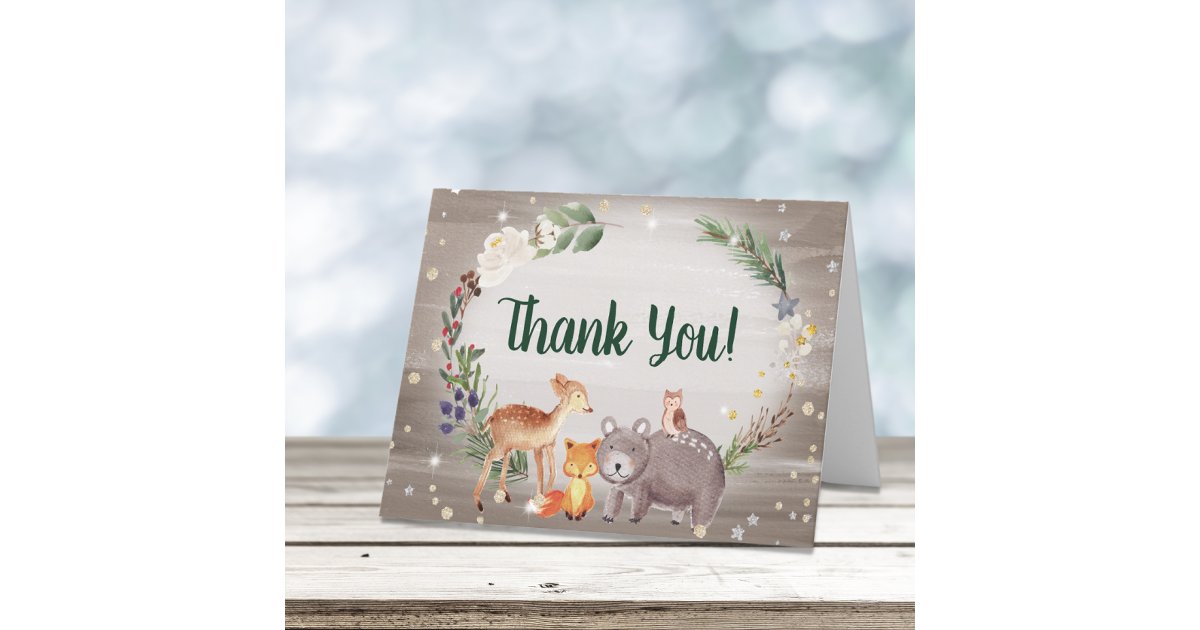 Winter Woodland Animals Watercolor Baby Shower Thank You Card | Zazzle