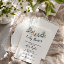 Winter Woodland Animals|White Baby Shower  Invitation