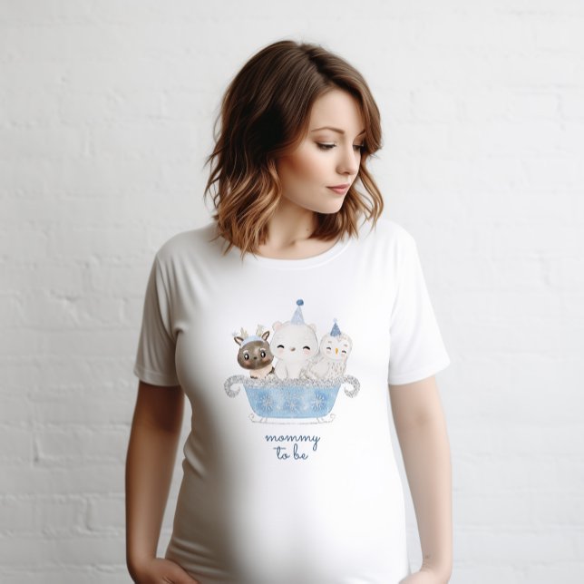Winter Woodland Arctic Animals Baby Shower T-Shirt (mommy to be design for winter baby shower with arctic woodland animals)