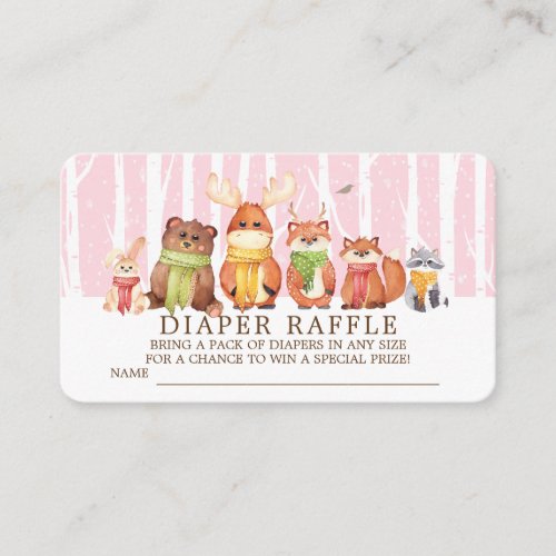 Winter Woodland Baby Animals Diaper Raffle Ticket Enclosure Card