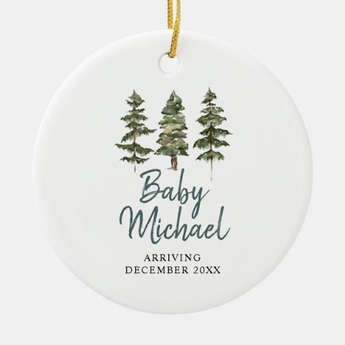 Winter woodland Baby Boy Pregnancy Announcement Ceramic Ornament