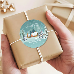 Winter Woodland Baby its cold outside baby shower Classic Round Sticker