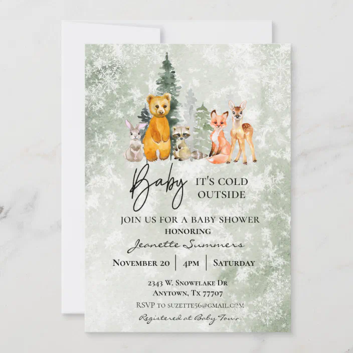 Gender Neutral Woodland Winter baby shower Pine Tree Invitation Personalized Digital download Winter Wonderland Baby Shower invitation