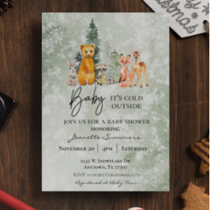 Winter Woodland Baby It's Cold Outside Baby Shower Invitation