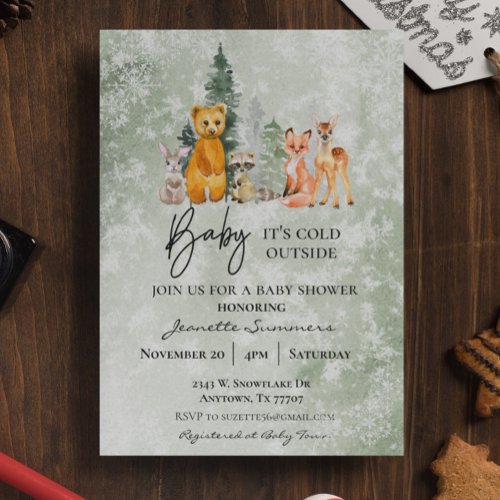 Winter Woodland Baby Its Cold Outside Baby Shower Invitation