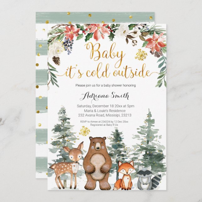 Winter woodland baby its cold outside baby shower invitation (Front/Back)