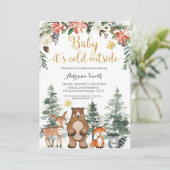 Winter woodland baby its cold outside baby shower invitation (Standing Front)
