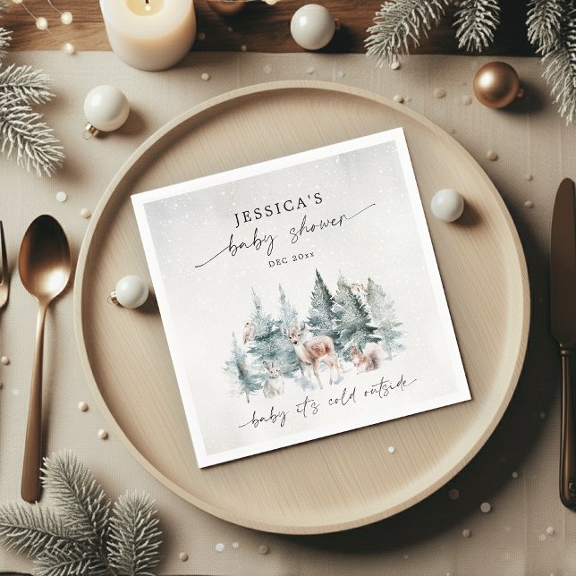 Winter Woodland Baby It's Cold Outside Baby Shower Napkins (Creator Uploaded)