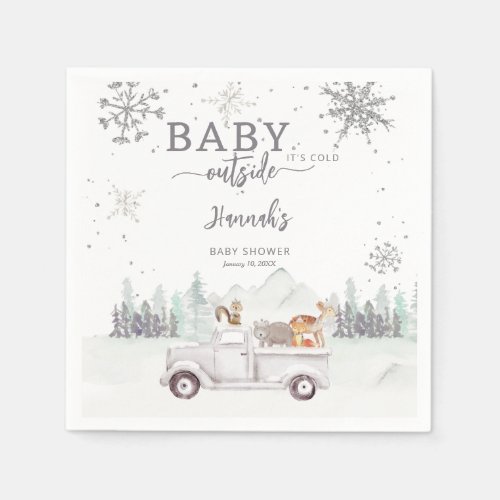 Winter Woodland Baby Its Cold Outside Baby Shower Napkins