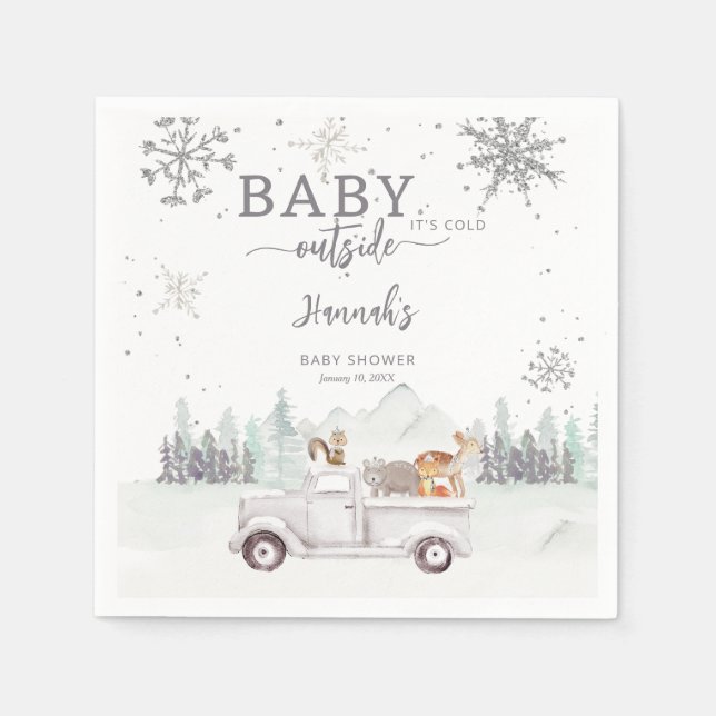 Winter Woodland Baby It's Cold Outside Baby Shower Napkins (Front)