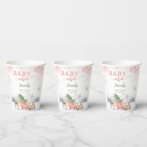 Winter Woodland Baby Its Cold Outside Baby Shower Paper Cups