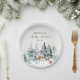 Winter Woodland Baby It's Cold Outside Baby Shower Paper Plates