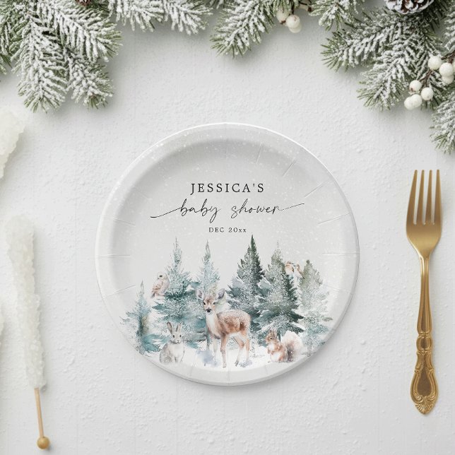 Winter Woodland Baby It's Cold Outside Baby Shower Paper Plates (Creator Uploaded)