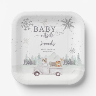 Winter Woodland Baby It's Cold Outside Baby Shower Paper Plates