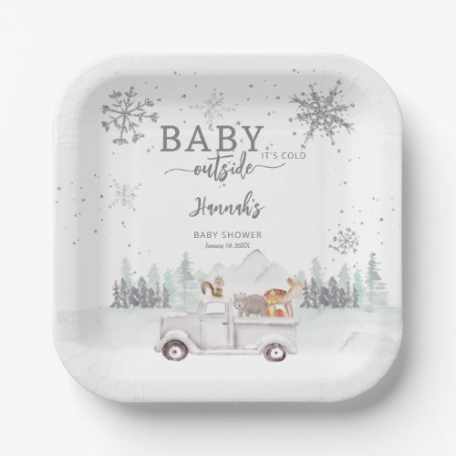 Winter Woodland Baby Its Cold Outside Baby Shower Paper Plates