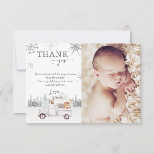 Winter Woodland Baby Its Cold Outside Shower Photo Thank You Card