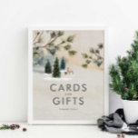 Winter Woodland Baby Shower Cards and Gifts Poster<br><div class="desc">Elegant Winter Woodland Baby Shower Cards and Gifts Poster designed with a soft muted watercolor forest scene. Click Personalize to edit all text. Matching items in our store Cava Party Design.</div>