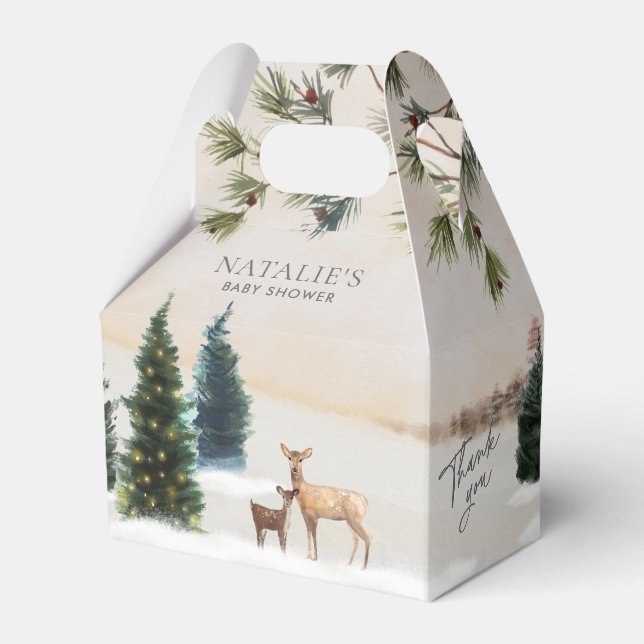 Winter Woodland Baby Shower Favor Box (Front Side)
