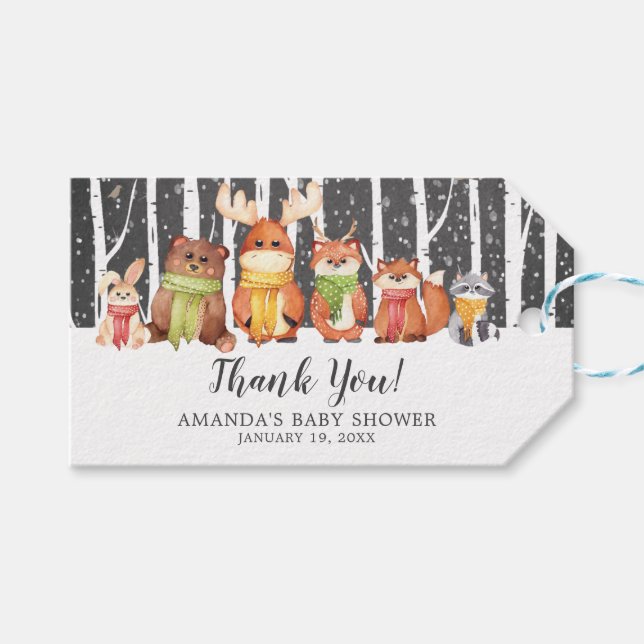 Winter Woodland Baby Shower Favor Gift Tag (Front (Horizontal))