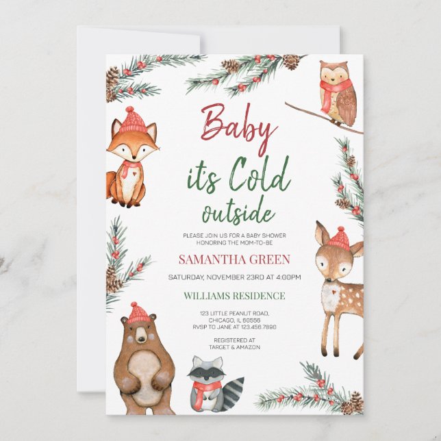 Winter Woodland Baby Shower Invitation (Front)