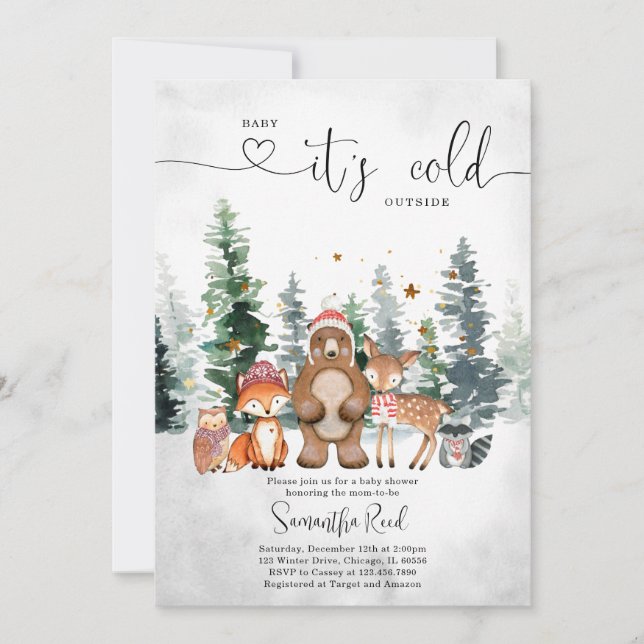 Winter Woodland Baby Shower Invitation (Front)