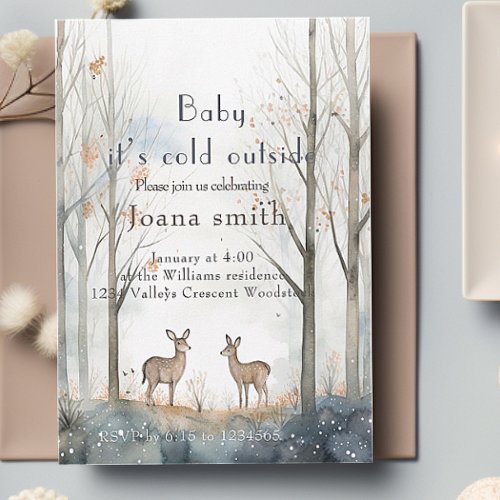 Winter woodland baby shower  invitation