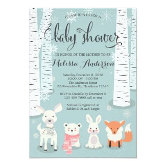 winter woodland baby shower invitation, animals card