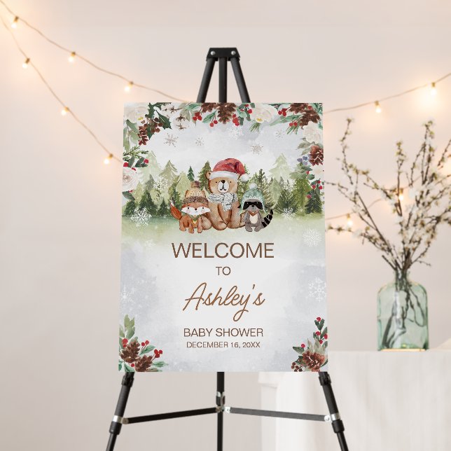 Winter Woodland Baby Shower Welcome Sign (In Situ (Stand))