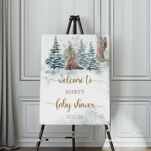 Winter woodland bear baby shower welcome foam board