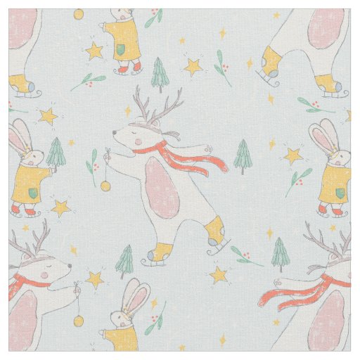 Winter Woodland Bear Bunny Pattern Fabric