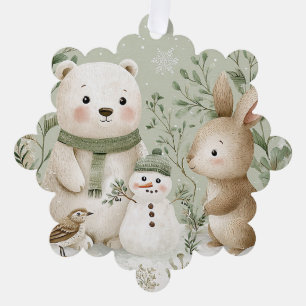 Winter Woodland Bear Bunny Snowman Ornament Card
