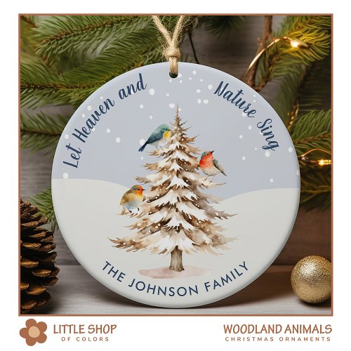 Winter Woodland Birds Family Photo Ceramic Ornament