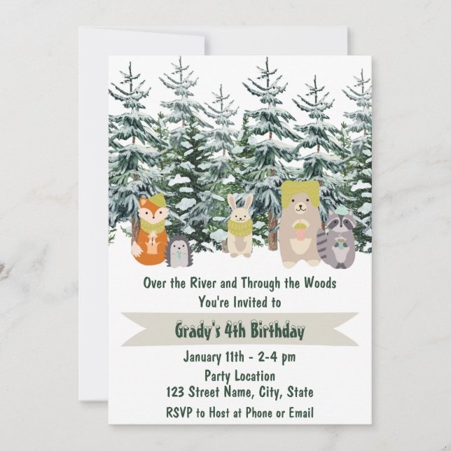 Winter Woodland Birthday Invitation (Front)