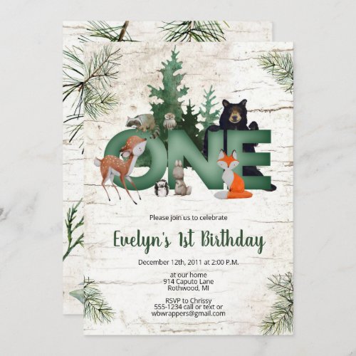 Winter Woodland Birthday Invitation _ 1st Birthday