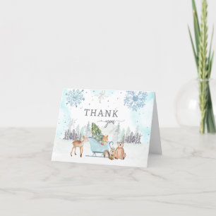 Winter Woodland Blue Baby Shower Letterpress Thank You Card
