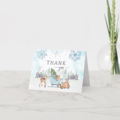 Winter Woodland Blue Baby Shower Thank You Card