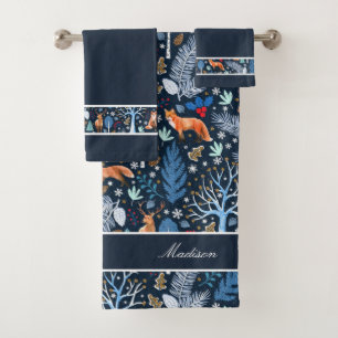 Winter Woodland Blue/Gold ID785 Bath Towel Set