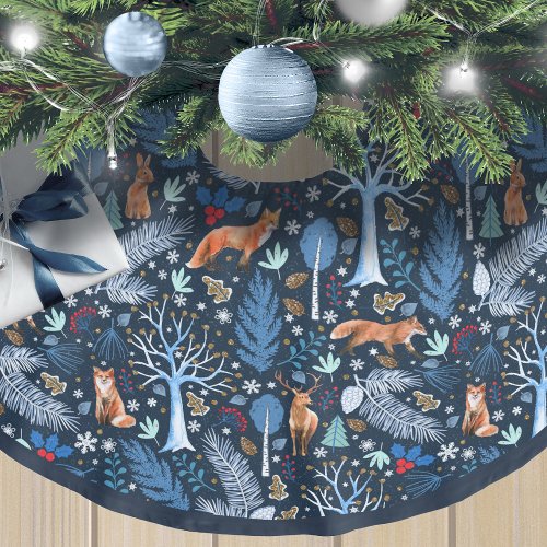 Winter Woodland BlueGold ID785 Brushed Polyester Tree Skirt